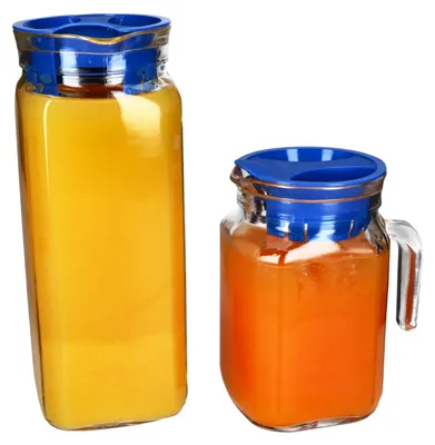 Zdjęcie produktu dla 2x KARO & KORA dzbanek do lodówki z pokrywką niebieski 1L i 0,5L szklana karafka na sok