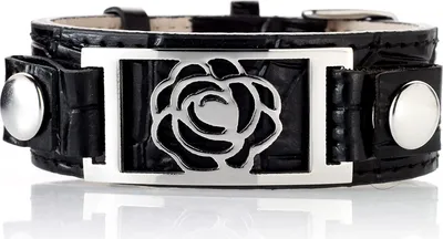 Produktbild von Karisma Uni Leder Armband Schwarz Mit Edelstahl Platte Motiv Blume-SB8956