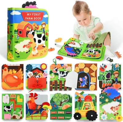 Produktbild von Minicee Montessori Busy Board Buch – Bauernhof Sensorisches Spielzeug für Kinder 1–4 Jahre