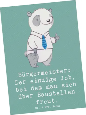 Produktbild von Mr. & Mrs. Panda Postkarte Bürgermeister Freude - Meeresbrise - Geschenk, Berufsgestaltung, Grußkarte, handgefertigte Geschenke, Postkarten, Berufsliebe, Ansichtskarte