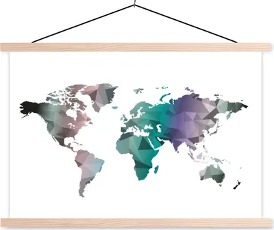 Produktbild von MuchoWow® Textilposter Weltkarte - Abstrakt - Farben - Kinder - Jungen - Mädchen 120x80 cm mit holzfarbenen Rahmen - Aufhängeset