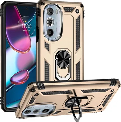 Image de Étui pour Motorola Edge 30 Pro étui de protection militaire double couche avec support d'anneau et support Or