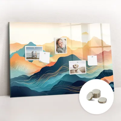 Obrázek produktu pro Magnetická Tabule na Zeď Skleněná - Memo Board Kleněnou Přední Stranou - 5 magnetů v balení - 90x60 cm - Horská krajina