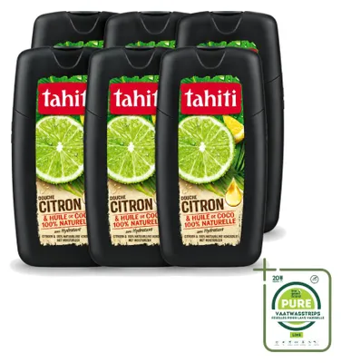 Image de 6 flacons de gel douche Tahiti, parfum citron et huile de coco - Hydratant - 250 ml - Lot de 6
