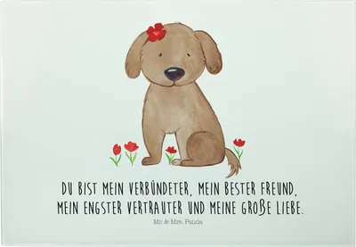 Produktbild von Mr. & Mrs. Panda Frühstücksbrett Hund Dame - Weiß - Geschenk, Niedlich, Glas-Schneidebrett, Liebenswert, Schneidebrett Glas, Hunde, Liebe, schneidbrett, Verliebt, Sprüche