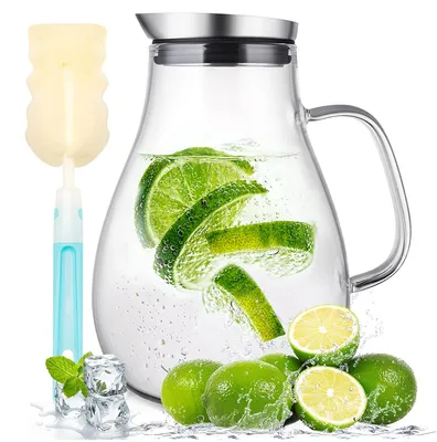 Image de Carafe en verre borosilicaté résistant à la chaleur, capacité de 2,0 litres, avec couvercle