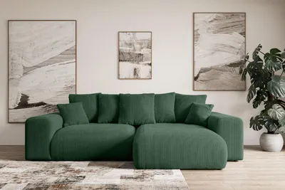 Produktbild von Ecksofa mit Schlaffunktion und Bettkasten ESKAR-L -266x176x72 cm Grün- Corner Sofa Bett Eckcouch Couch L-Form Schlafcouch Ausziehbar Wohnlandschaft Schlafsofa Cauchsofa