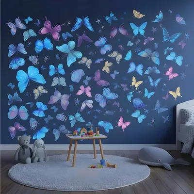 Produktbild von PromoHome® 176 Stück Leuchtende Schmetterlings-Wandaufkleber für Wohnzimmer, Schlafzimmer und Kinderzimmer - Blau