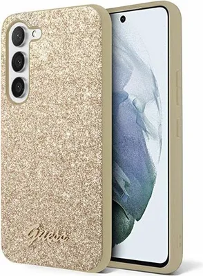 Produktbild von Guess Glitter Flakes Metal Logo Hülle - Samsung Galaxy S24 Hülle (gold)