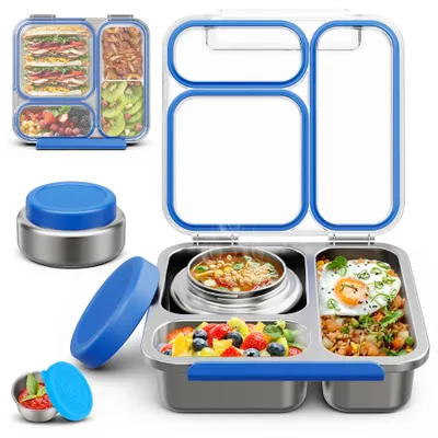 Image de Boîte à repas Bento - Ensemble pour enfants en acier inoxydable (bleu)