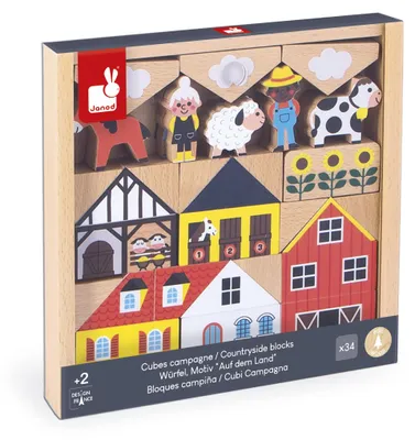 Image de Janod Set de 34 blocs en bois Thème Campagne