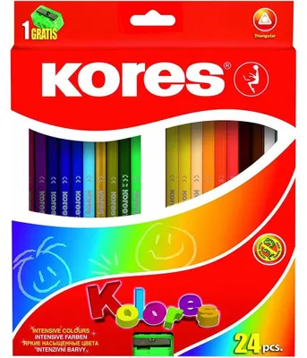 Zdjęcie produktu dla Trójkątne kredki ołówkowe Kores BB93324 "Kolores", pudełko 24 szt