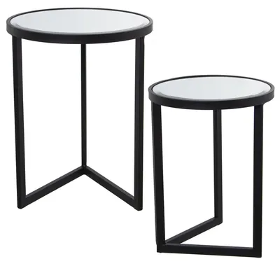 2er-Set runde Beistelltische, Metall/Spiegel, matt schwarz, 42x54/36x48 cm