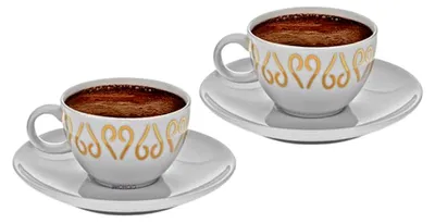 Produktbild von Porzellan Kaffeetassen und Untertassen, weiß, 2 Stück