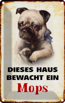 Produktbild von vianmo Blechschild 30x20 cm Hund dieses Haus bewacht ein Mops Tier Haustier