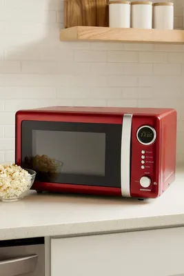 Image de 16330109 Four à micro-ondes Classico, design rétro, boîtier en métal, capacité de 20 litres, puissance micro-ondes de 700 watts, minuteur, 5 modes de cuisson, couleur rouge métallisé
