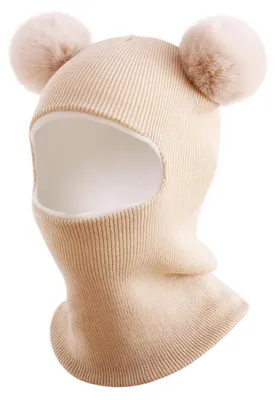 Zdjęcie produktu dla Czapka zimowa typu "sturmhaube" dla dzieci w wieku 0,5-6 lat, termoizolacyjna, wiatroodporna, dzianinowa, kolor beżowy