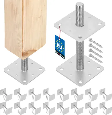 Produktbild von KOTARBAU® 16er Set Pfostenträger Höhenverstellbar Montagestütze 160x160x250mm M24 Verstellbarer Pfostenfuß Halterung mit Stange für Beton Stahlanker