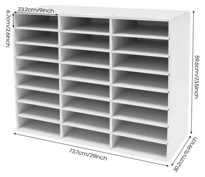 Zdjęcie produktu dla Segregator na dokumenty – organizer na biurko – 24 przegródki – do samodzielnego montażu – tworzywo sztuczne/PVC – do biura, klasy i domu – biały