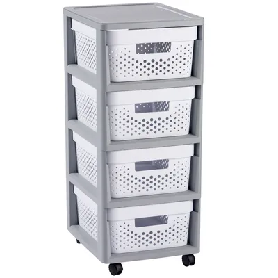 Obrázek produktu pro Šuplíky INFINITY 4x11L děrované bílé, rozkládací
