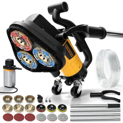 Produktbild von 3800W Betonschleifer mit 3x Ø105mm Diamantschleiftopf, Lange Handgriff Sanierungsfräse 6-Stufigen 3000RPM Betonfräse Winkelschleifer mit Absaughaube
