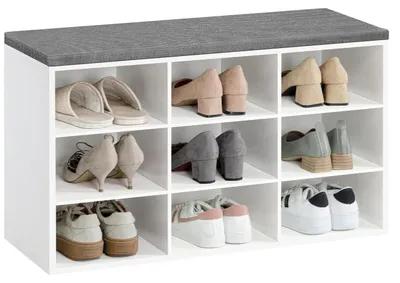 Zdjęcie produktu dla Szafka na buty z 9 przegródkami i siedziskiem, wymiary 80 x 30 x 48 cm, kolor biały/greige