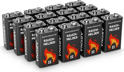 Produktbild von ABSINA 16x Rauchmelder Batterie 9V Block - Alkaline Batterien auslaufsicher für Feuermelder, Bewegungsmelder & Kohlenmonoxid