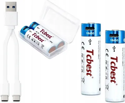 Zdjęcie produktu dla 2x Akumulator Li-ion Bateria 18650 2000mAh Port Ładowania USB-C TYPE-C +Box / USB-C 18650