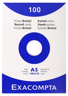 Image de Exacompta 10x Étui de 100 fiches bristol uni non perforé 148x210mm Blanc 13308E