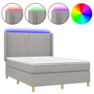 Produktbild von vidaXL Boxspringbett mit Matratze & LED Hellgrau 140x200 cm Stoff