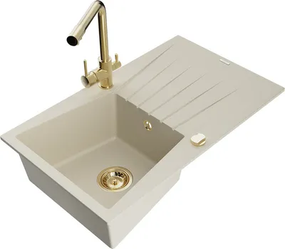 Produktbild von Mexen Cesar 1 Becken-Granitspüle mit Abtropffläche und Mischbatterie Duero, Beige - 6514-69-671600-50