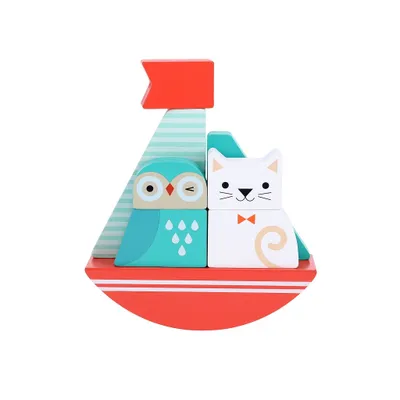 Produktbild von Petit Collage Holz Stapelspiel Eule und Katze pädagogisches Spielzeug