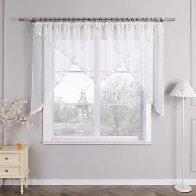 Produktbild von Azomor®️ Transparentes Voile Vorhang mit Satinbändern und Faltenband Weiß 145x450 cm
