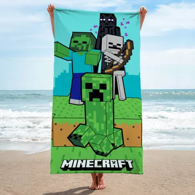 Produktbild von Minecraft plážová osuška Ručník pro chlapce 70x140 cm Sprchová osuška Ručník do vany ze 100% bavlny s creeperem a zombies, lze prát v pračce