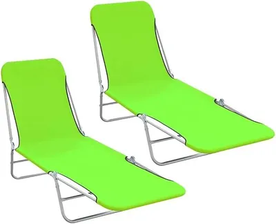 Imagen del producto de Juego de 2 tumbonas plegables, estructura de acero, color verde, dimensiones 182x55 cm