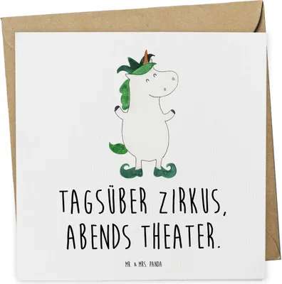 Produktbild von Mr. & Mrs. Panda Glückwunschkarte Einhorn Joker - Weiß - Geschenk, Mittelalter, Grußkarte, Kasper, doppelkarte, faltkarte, Einhörner, Klappkarte, anlasskarte, Unicorn