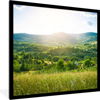 Produktbild von MuchoWow® Gerahmtes Poster Wald - Landschaft - Sonne - Natur - Sonnenaufgang 40x40 cm - Poster mit Schwarzem Bilderrahmen Wandposter Rahmen Foto Bilder - Mit Rahmen - Wanddekoration Schlafzimmer