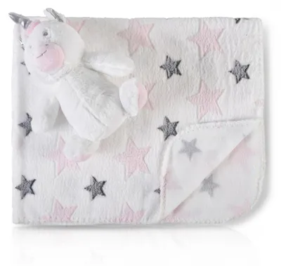 Produktbild von Cangaroo Babydecke 90 x 75 cm mit Plüschtier kuschelige Babydecke Krabbeldecke rosa