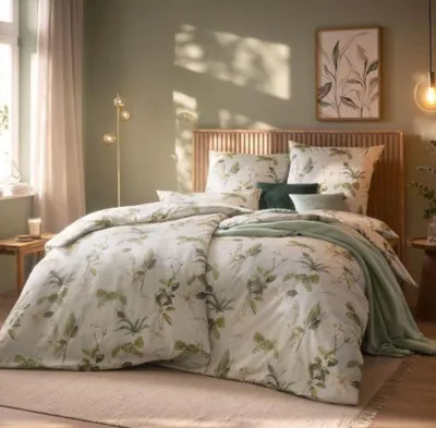 Produktbild von Estella Schweizer Premium Satin Bettwäsche Nadea grün 135x200 cm + 80x80 cm + 40x80 cm