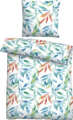 Produktbild von Traumhaft schlafen - Castell - Markenbettwäsche Baumwoll Seersucker Bettwäsche 0020763 BLÄTTER color: bunt, size: 1x 155x220 cm + 1x 80x80 cm