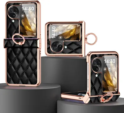 Image de Etui pour Oppo Find N3 Flip Etui de luxe en cuir galvanisé avec porte-anneau et protection de la charnière noir