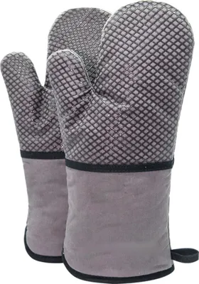 Produktbild von 1 Paar hitzebeständige Ofenhandschuhe, Backhandschuhe Kochhandschuhe Rutschfeste silikonbeschichtete Langofenhandschuhe