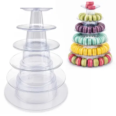 Macaron-Torenstandard, 6 Etagen, rund, transparent, Acryl