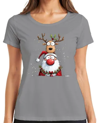Obrázok produktu pre Dámske tričko Father Christmas Reindeer Cartoon Funny Christmas Gift, sivé, L