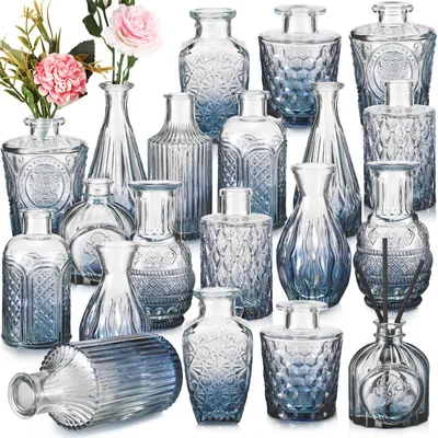 Immagine prodotto di 20 vasi in vetro, piccoli vasi per fiori, decorazioni vintage, ideali per la decorazione della tavola