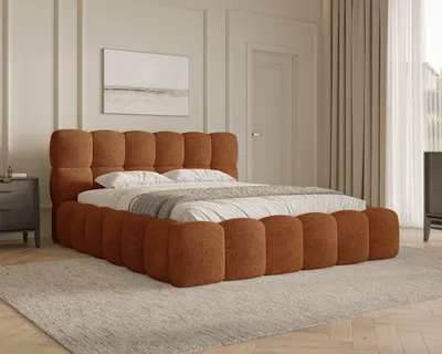 Produktbild von MOEBLO Polsterbett Bubble Bett 19 – Doppelbett im Wolkenbett-Design mit Bouclé-Bezug, gepolstertem Kopfteil, Bettkasten, Gasfedermechanismus und Lattenrost - 140x200 cm - Terrakotta (Arena 09)