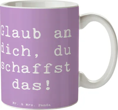 Produktbild von Mr. & Mrs. Panda haferl Spruch Schulanfang Glaube - Lavendeltraum - Geschenk, Selbstvertrauen, Teetasse, Mut, Motivation, Vertrauem, Schulkinder, Becher, Tasse mit, Trost