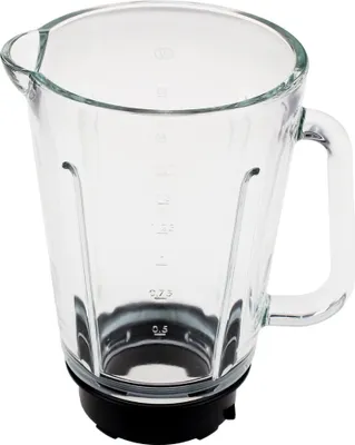 A clear, studio shot of a blender jar.