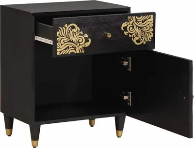 Produktbild von vidaXL Nachttisch mit Tür Schwarz 50 x 33 x 60 cm Massivholz Mango