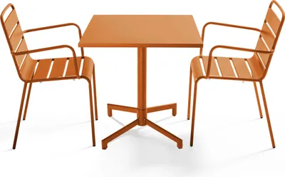 Produktbild von Set aus 70 cm Tisch und 2 karamell Gartensesseln aus Metall - Oviala Palavas